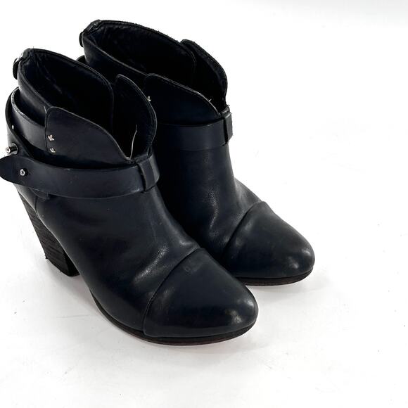 Rag & Bone Harrow Ankle Booties 6 36 Black Leather Boot Western Boho Moto Buckle - Picture 5 of 9
